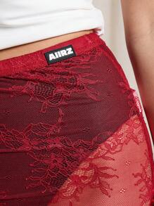 AiiRZ Sheer Lace Maxi Skirt - Burgundy - View 5