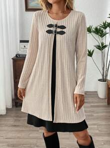 EMERY ROSE Women Plain Round Neck Long Sleeve Short Casual Dress, Daily Wear - Multicolor - View 1