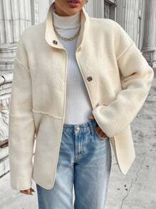 SHEIN LUNE Women Casual Fluffy Pocket Long Sleeve Jacket, Autumn/Winter Winter Women Dress