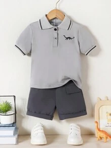 2-4 件套男童夏季套装，时尚男童服装，男童婴儿服装（含短袖衬衫和短裤），儿童夏装 - 灰色 - 查看 3