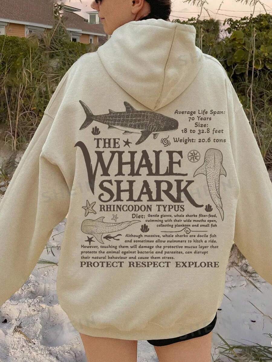 INAWLY Sudadera con capucha casual de mujer con estampado de eslogan de tiburón, para otoño/invierno, graduación, vuelta al colegio, para maestras, sudadera de vuelta al colegio para el otoño