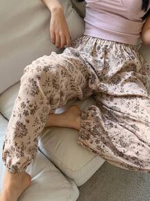 DAZY Floral Pattern Loose Fit Pajama Bottoms - Khaki - View 4