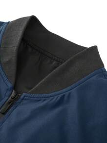 Manfinity Homme Plus Size Men's Solid Color Zip-Up Casual Versatile Long Sleeve Jacket - Teal Blue - View 3