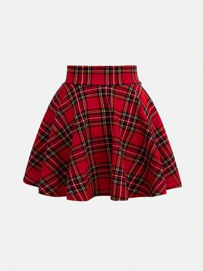 SHEIN Girlism Váy chữ A kẻ caro đơn giản thoải mái cho bé gái tuổi mới lớn mặc Giáng sinh