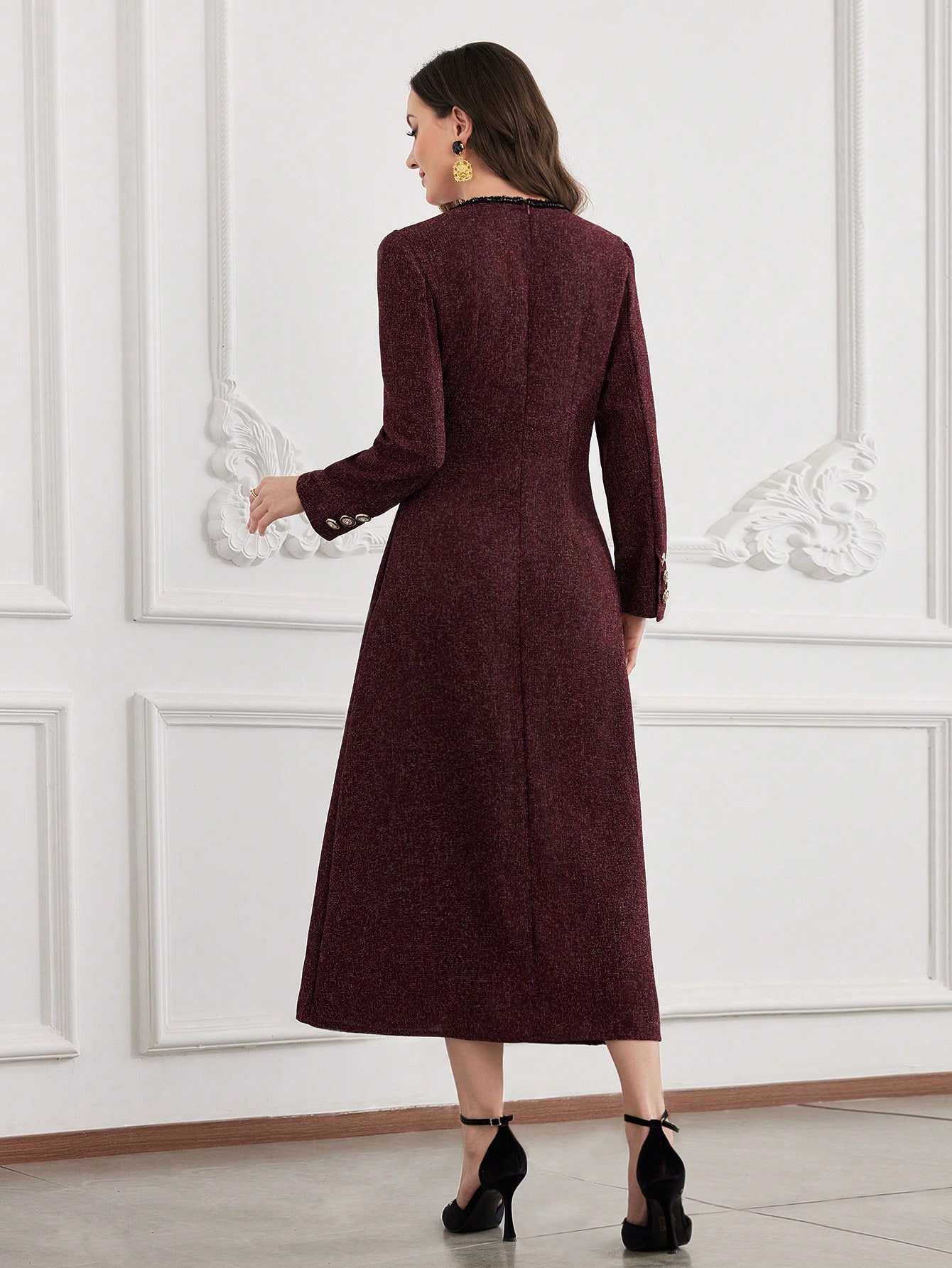 Modelyn فستان أنيق مزين بشريط محبوك، فستان نسائي ط...