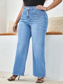 EMERY ROSE 大码休闲水洗高腰直筒牛仔裤 - 淺色水洗藍 - 查看 4