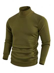 Manfinity Homme Men's Solid Color Stand Collar Long Sleeve Casual Pullover Sweatshirt - Army Green - View 1