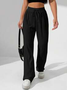 StreetHx 女性純色簡約日常寬鬆長褲