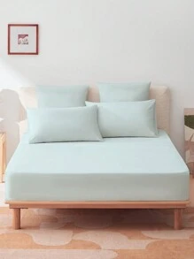 [100% 纯棉] 1 件柔软温和床笠，四季舒适透气，14 英寸/35 厘米深口袋 - 霧霾藍 - 查看 2