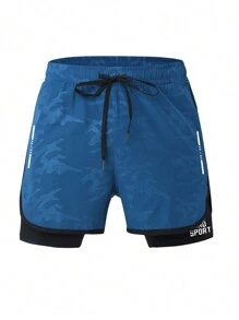 Manfinity Sport Corelite Boyfriend Style Men's Letter Print Drawstring Waist Sports Shorts