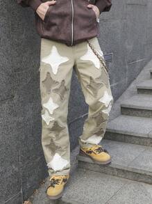 Manfinity EMRG Plus Size Men's Loose Fit Straight Leg Jeans With Five-Pointed Star Patch