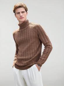 Manfinity VCAY 适合秋冬季节的男士羊毛针织商务休闲高领毛衣 - 彩色 - 查看 3