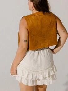 Aralina 曲线分层荷叶边下摆柔软奶油色蕾丝分层裙裤