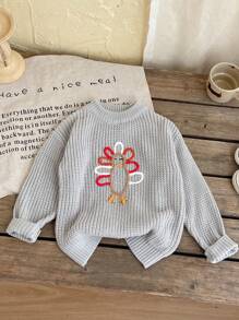 少女浅灰色刺绣套头衫，展现童真可爱个性，温暖时尚，宽松廓形，可内搭或外穿，适合学校活动、家庭聚会、户外活动等各种场合，轻松搭配时尚服装 - 淺灰色 - 查看 1