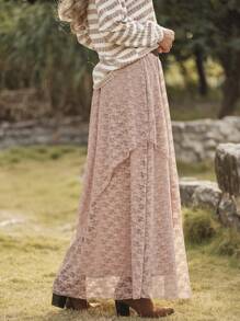 LanaWest Women Lace Waist Asymmetrical Double-Layer Hem - Dusty Pink - View 2