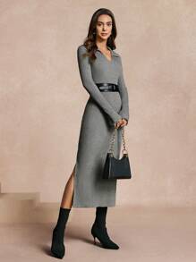 Chiquease Women Simple Solid Color Long Sleeve Dress, Casual For Everyday Wear Maxi Women Outfit Fall Cloth For Women