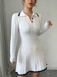 Elenzga 女式高腰 A 字形拼色边饰毛衣连衣裙