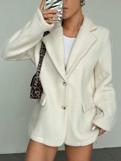 Flirla 女士休闲简约杏色蓬松西装外套，适合工作和日常穿着