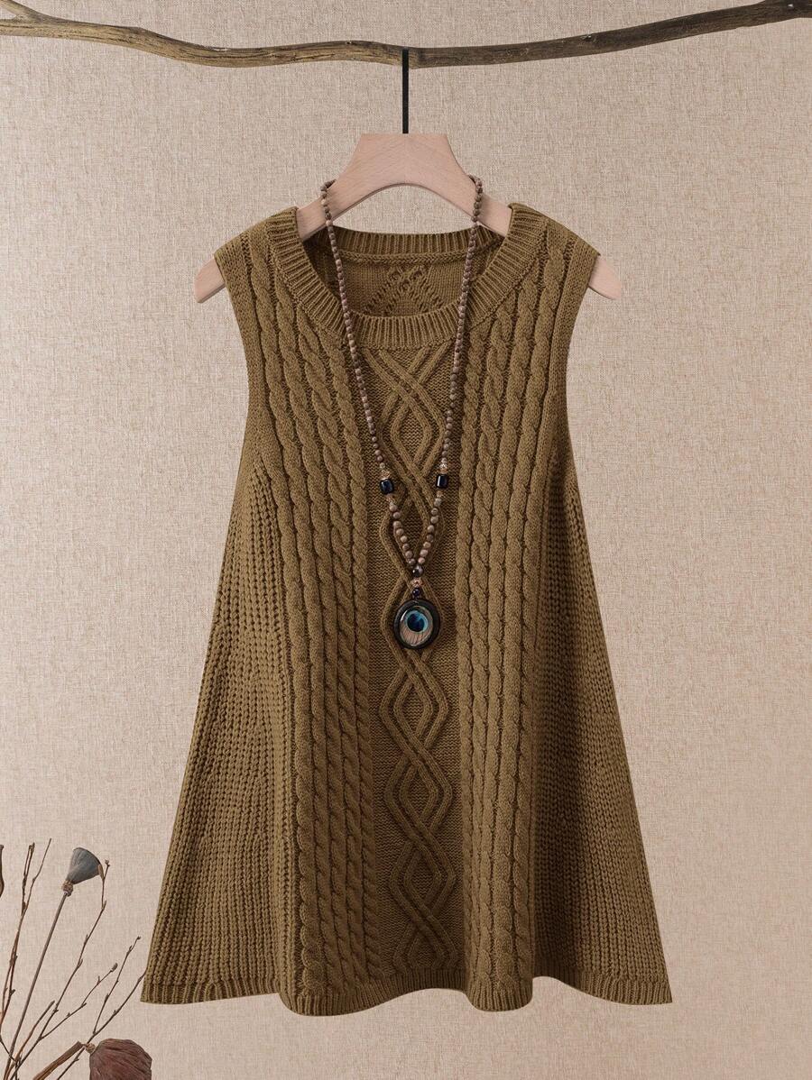 EMERY ROSE Women's Autumn Solid A-Line Sweater Vest - Khaki - View 1