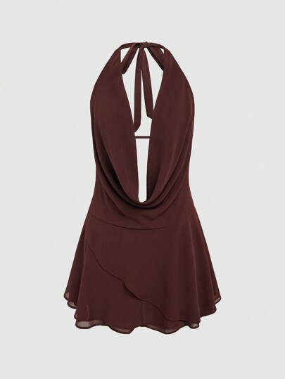 Zyxie Vestido mini de verano de unicolor con escote profundo en la espalda y cuello con lazo para mujer