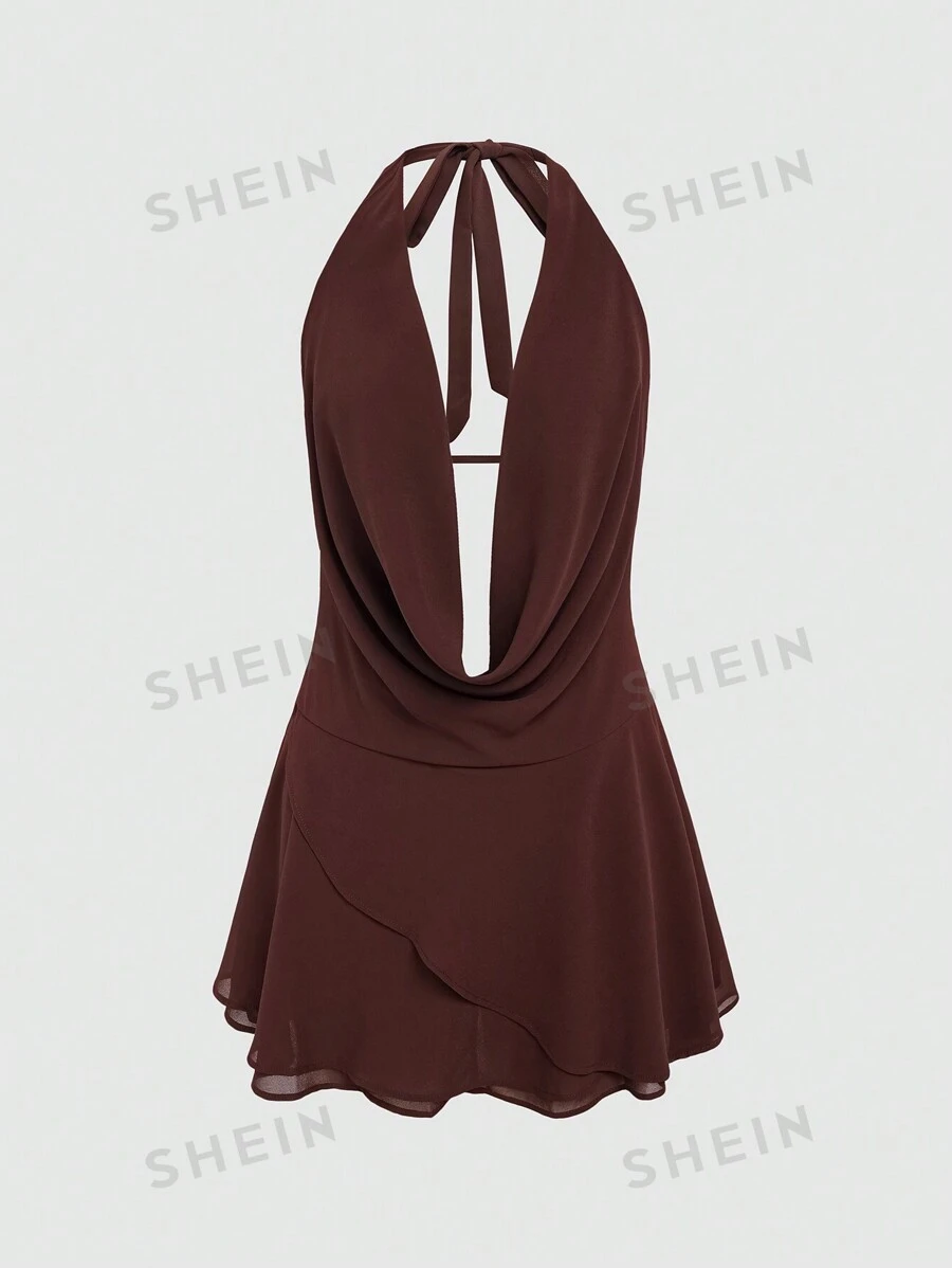 INAWLY Vestido mini de verano de unicolor con escote profundo en la espalda y cuello con lazo para mujer