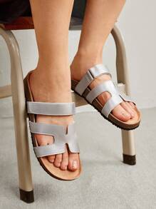 Solecia Damskie buty Wygodne lekkie wakacje Srebrne płaskie sandały na wiosnę i lato Buty wakacyjne Wyprzedaż letnia Halloween Boże Narodzenie Jesień