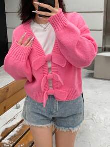 SHEIN MOD Damen Pullover + Schleife Verzierung, minimalistischer Lässig Stil für den täglichen Gebrauch - Pink - Übersicht 1