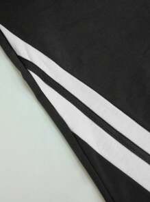 SHEIN 女士松紧腰侧条纹直筒宽松休闲运动裤 - 黑色 - 查看 7