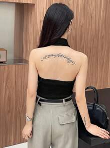 DAZY Sexy Backless Women Draped Neck Sleeveless Tank Top,Halter Top