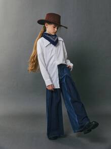 Jeans ampi con lavaggio scuro di per ragazze pre-adolescenti - Blu lavato scuro - Visualizzare 1