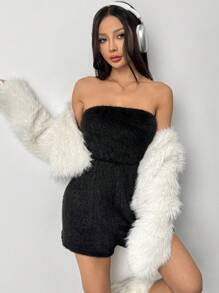 Chiquease Women's Comfortable Furry Tube Top Sexy Romper For Party, Holiday, Home Wear