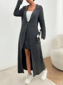 SHEIN Cottnline Maxi Cardigan And Mini Skirt Knit Set - Grey - View 5