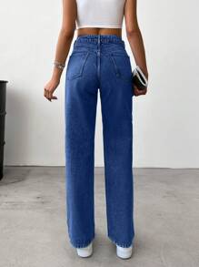 EURMUSE 100%Cotton Slant Pocket Casual Straight Leg Jeans - Blue - View 2