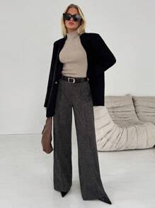 RueChic Women Check Pattern High Waist Straight Pants - Brown - View 6