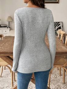 SHEIN Camiseta informal de punto de cuello redondo y manga larga de unicolor para maternidad, otoño