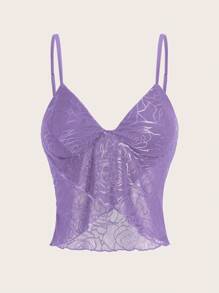 SHEIN ICON 女士玫瑰印花网眼不对称下摆吊带背心 - 紫色 - 查看 1