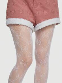 ROMWE Kawaii 1 Cặp Vớ Giữ Nhiệt Bằng Vải Nhung + 1 Cặp Vớ Lưới Trang Trí Nơ, Bộ Quần Legging Co Giãn Ôm Sát Và Vớ Giữ Nhiệt Nhiều Lớp, Bộ Trang Phục Thời Trang Y2K 2 Món Phong Cách Ba Lê - Nhiều màu - Xem 2