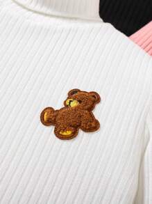 SHEIN Leap Crew Tween Girls Fitted Casual Simple Comfortable Bear Patch High Neck Multi Pack T-Shirt - Multicolor - View 5