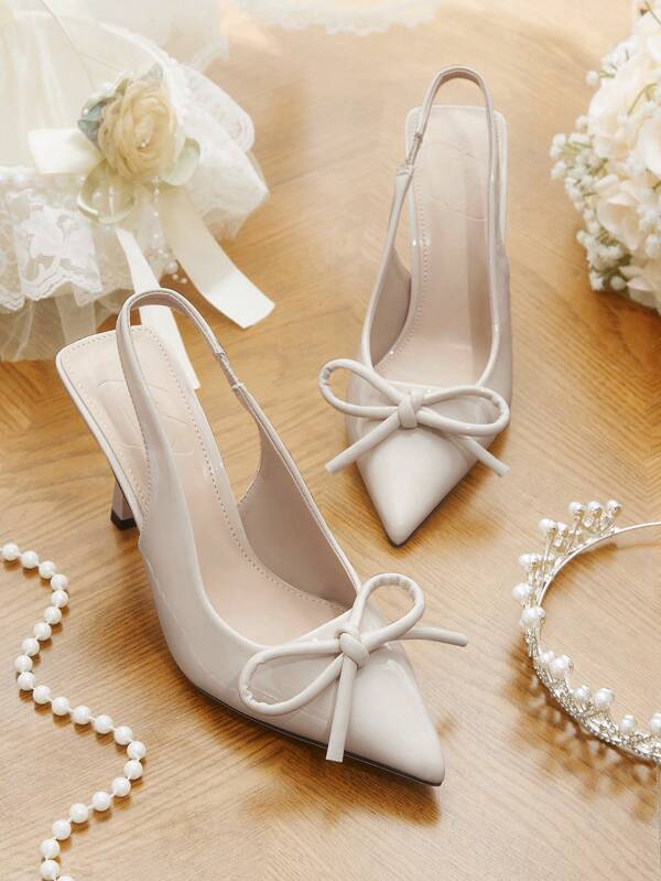 CUCCOO CHICEST Women's Spring & Summer New V-Shaped Low Vamp Criss-Cross Strap Elegant Pointed Toe Ankle Strap Buckle Bow Decor PU Leather Mirror Lacquer Soft Comfortable Foot Strap High Heel Shoes Spring Shoes Spring Break Easter Prom Heels