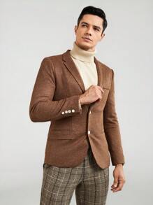 Manfinity VCAY 男士西裝領單排釦西裝外套 - 卡其色 - 查看 5