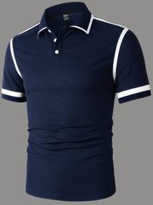 Manfinity Mode Men's Casual Colorblock Tipped Short Sleeve Polo Shirt - Royal Blue - View 5