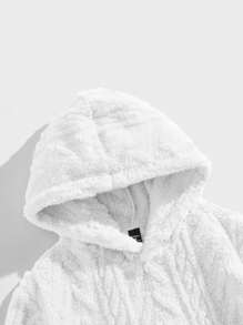 Manfinity VCAY 2pcs Men's Loose Fit Drop Shoulder Hooded Fleece Sweatsuit Set, Warm And Suitable For Autumn/Winter - White - View 3