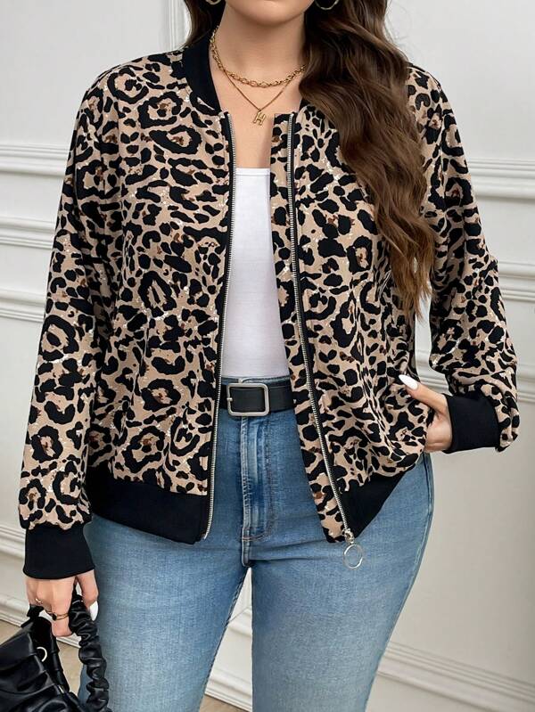 SHEIN LUNE 1pc Plus Size Women Plain Color Panel Front Zipper Long Sleeve Jacket, Casual Everyday Wear New Years Women Winter Dresses Winter Clothes Women Raves Thanksgiving Women Fall Autumn