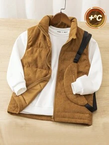 Dziecięca/nastoletnia chłopięca swobodna sztruksowa ciepła pikowana kamizelka ze stójką i torebką typu crossbody 2 szt. Zestaw