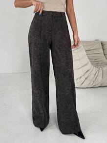 RueChic Women Check Pattern High Waist Straight Pants - Brown - View 4