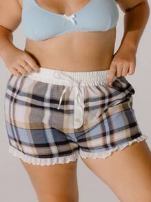 Aralina Curve Cozy Button-Front Ruffle Hem Contrast Flannel Boxer Shorts - Blue - View 6