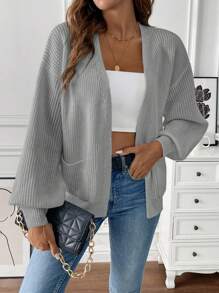 SHEIN LUNE 女式口袋撞色短开衫 - 灰色 - 查看 3