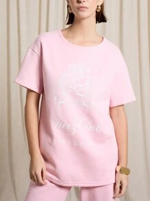 AiiRZ Oversized Split Longline Graphic T-Shirt With Wide Leg Trousers Set