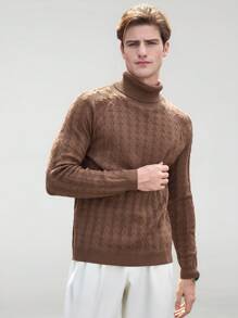 Manfinity VCAY 适合秋冬季节的男士羊毛针织商务休闲高领毛衣 - 彩色 - 查看 4