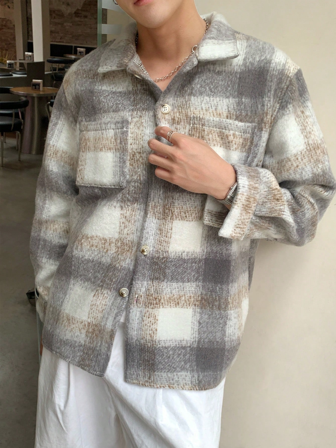 Men's Jacket Coat, Warm Plaid Stylish Outerwear, Autumn/Winter